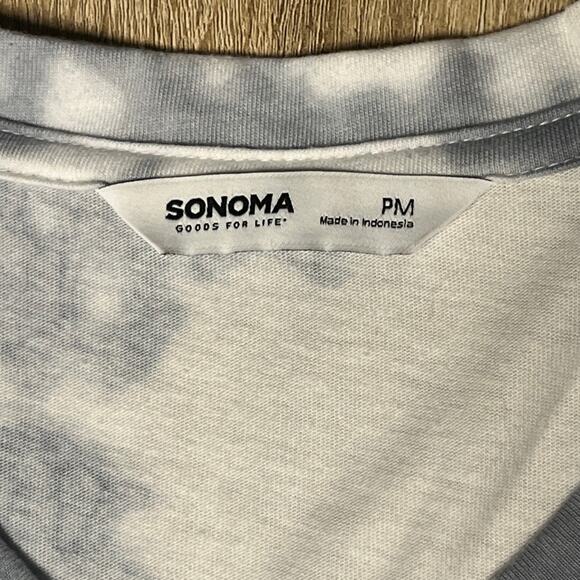 Womens NWOT White wGray Patterned SONOMA Short Sleeve Knit Dress Petite Medium - Picture 2 of 2